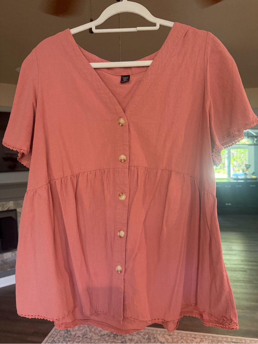 SHEIN Coral Button-Front Peplum Tunic